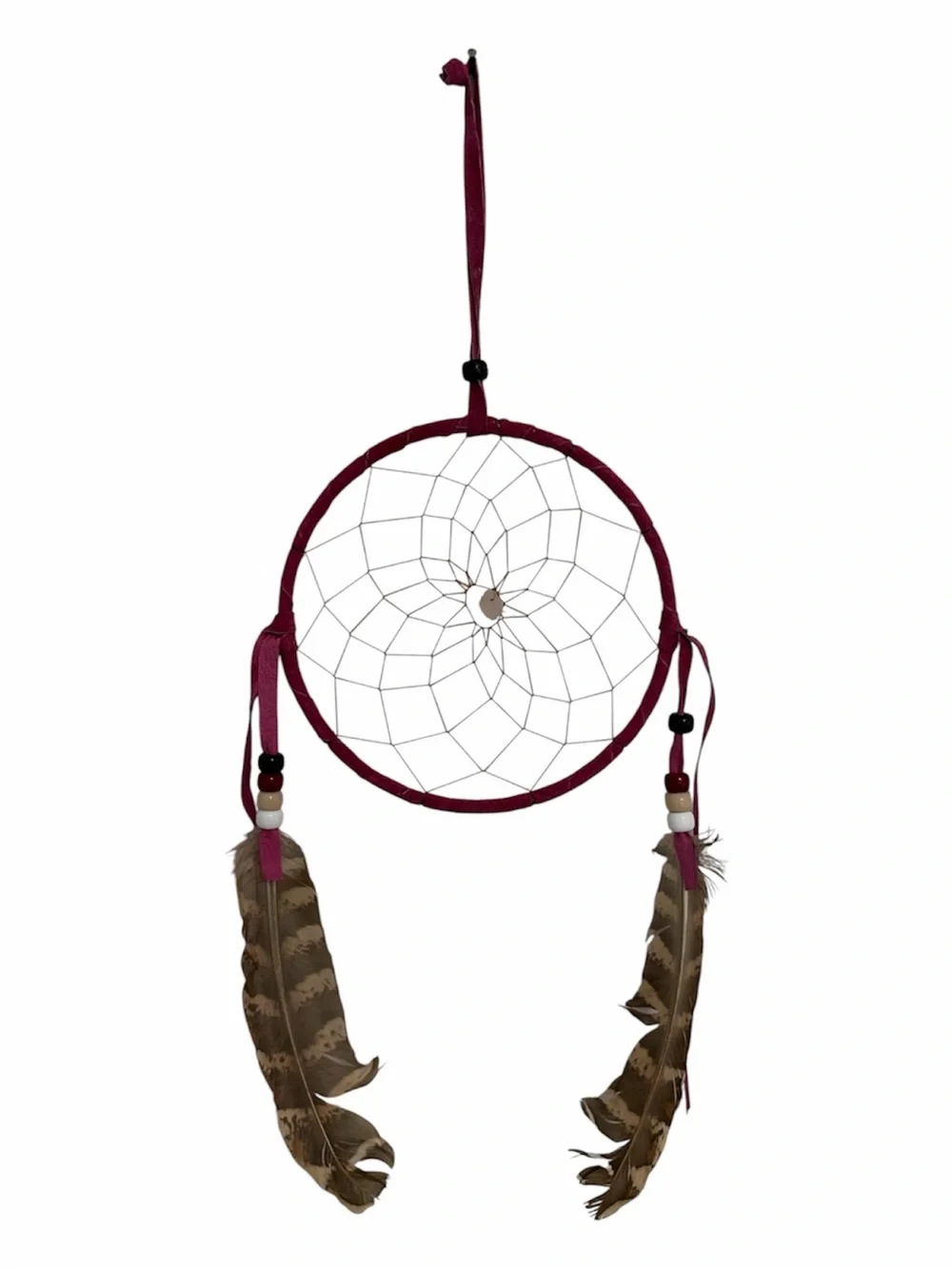 Dreamcatcher with Burgundy Hoop and Feathers